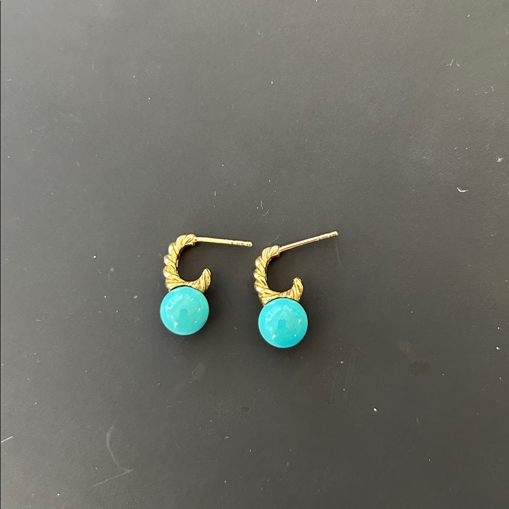 David Yurman Gold and Blue Drop Earrings